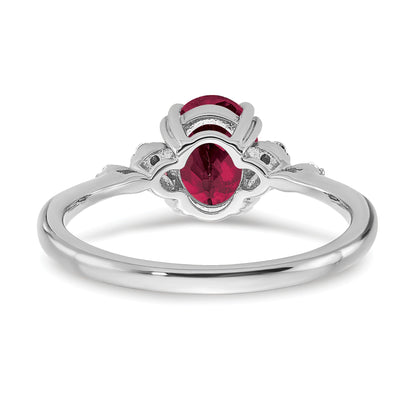Sterling Silver Rhodium-plated Created Ruby and Diamond Ring