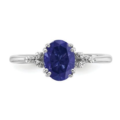 Sterling Silver Rhodium-plated Created Sapphire and Diamond Ring