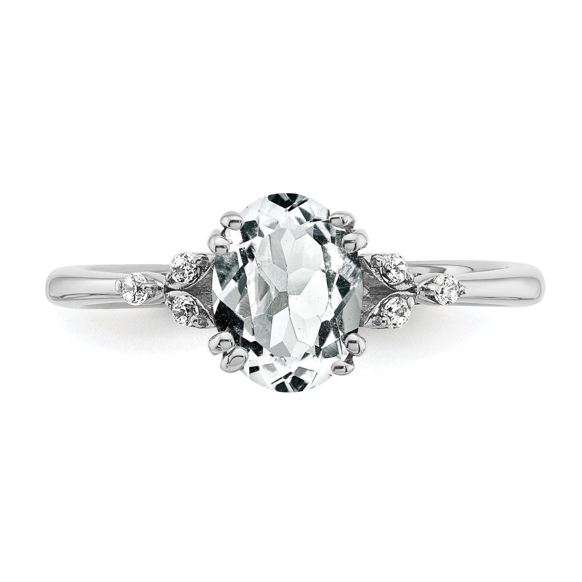 Sterling Silver Rhodium-plated White Topaz and Diamond Ring