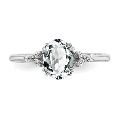Sterling Silver Rhodium-plated White Topaz and Diamond Ring