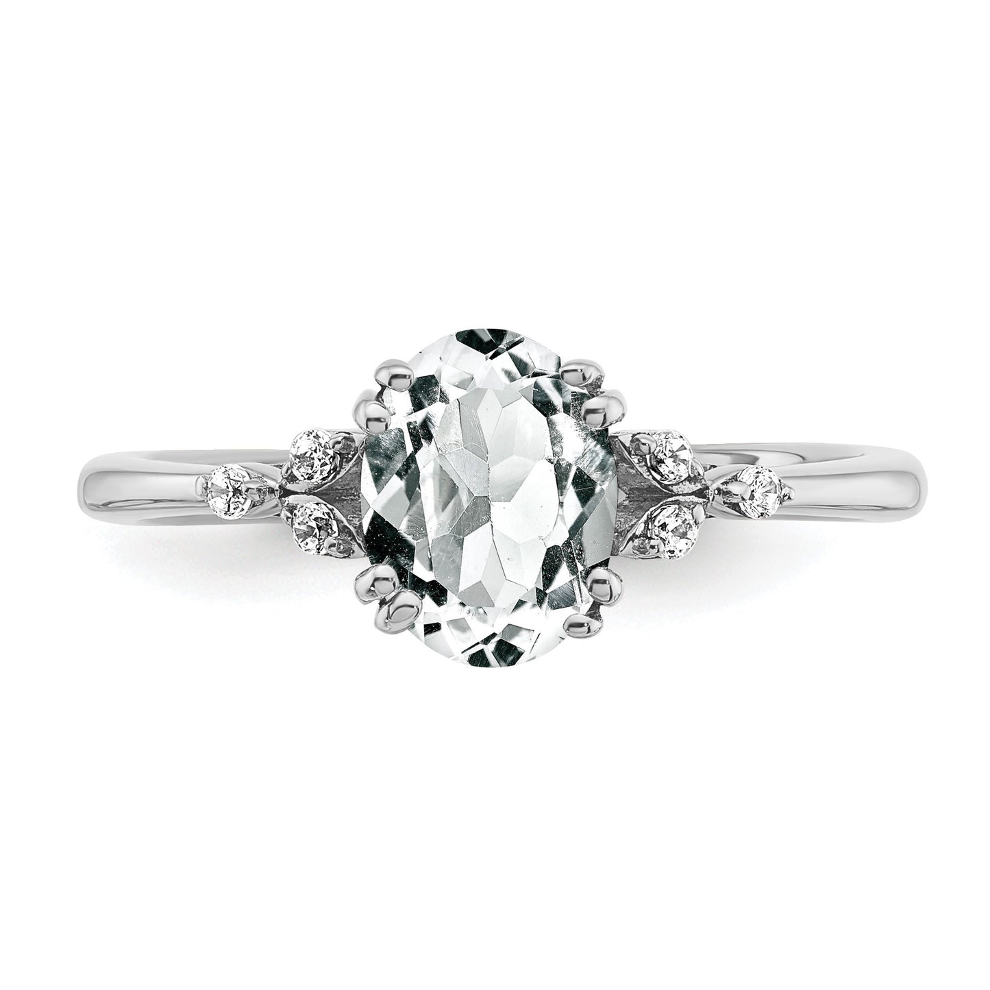 Sterling Silver Rhodium-plated White Topaz and Diamond Ring