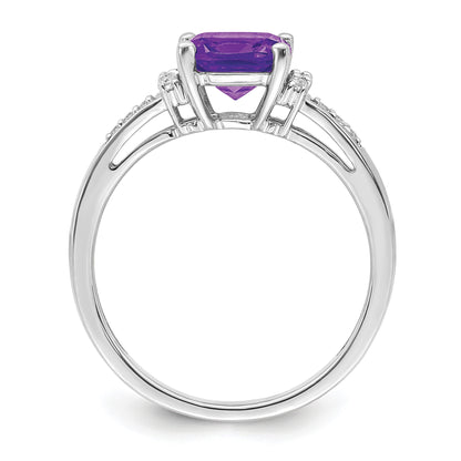 14k White Gold 7mm Cushion Amethyst and 1/10 carat Diamond Ring