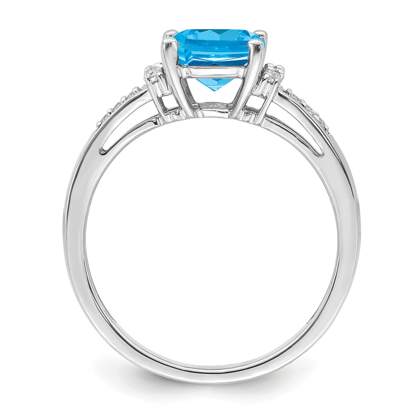 14k White Gold 7mm Cushion Blue Topaz and 1/10 carat Diamond Ring