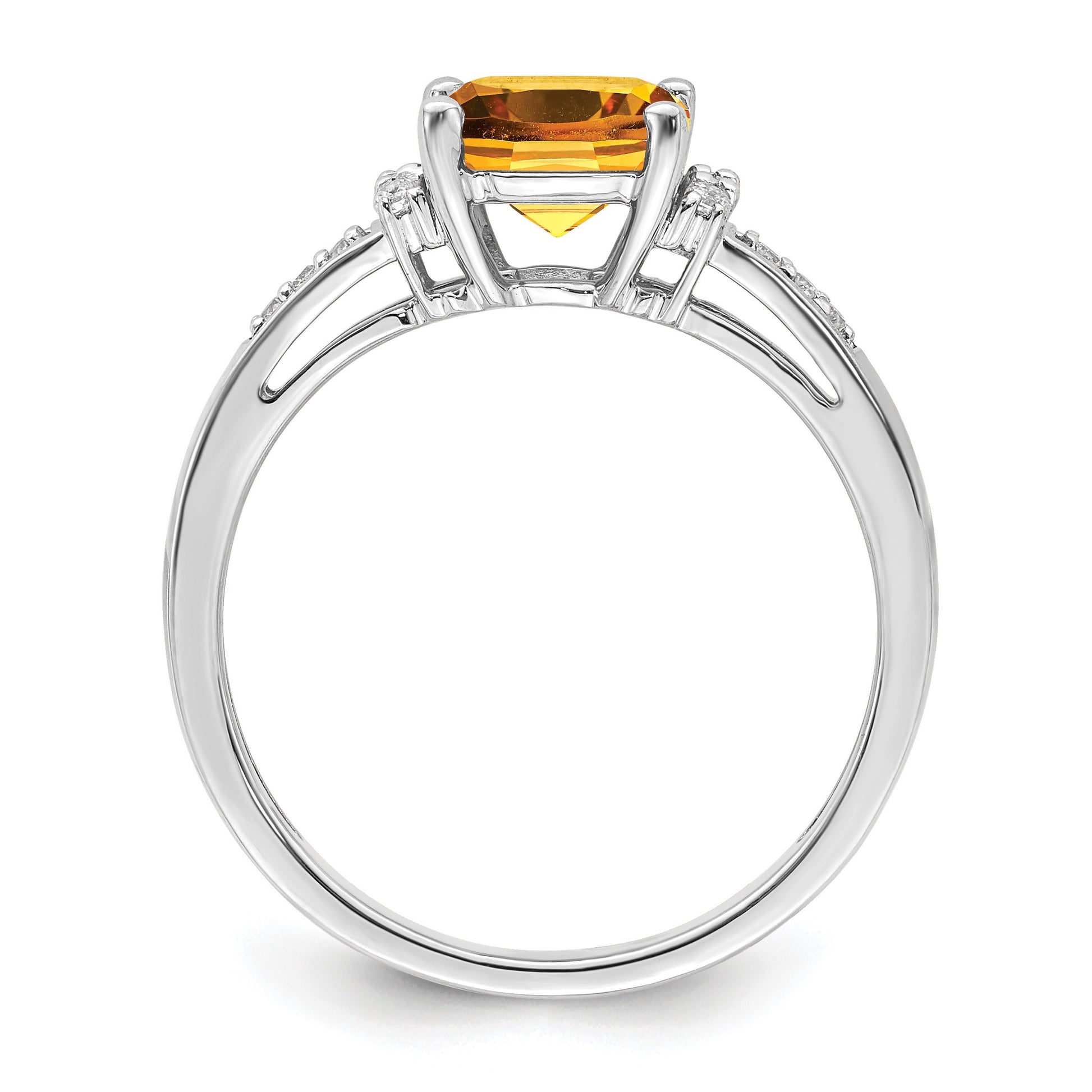 14k White Gold 7mm Cushion Citrine and 1/10 carat Diamond Ring