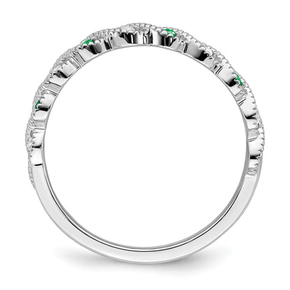 14k White Gold 1/15 carat Diamond and Emerald Twist Band
