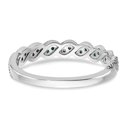 14k White Gold 1/15 carat Diamond and Emerald Twist Band