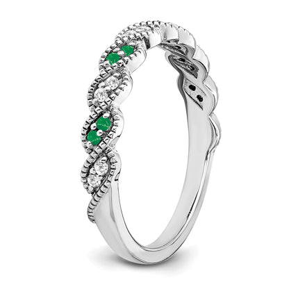 14k White Gold 1/15 carat Diamond and Emerald Twist Band