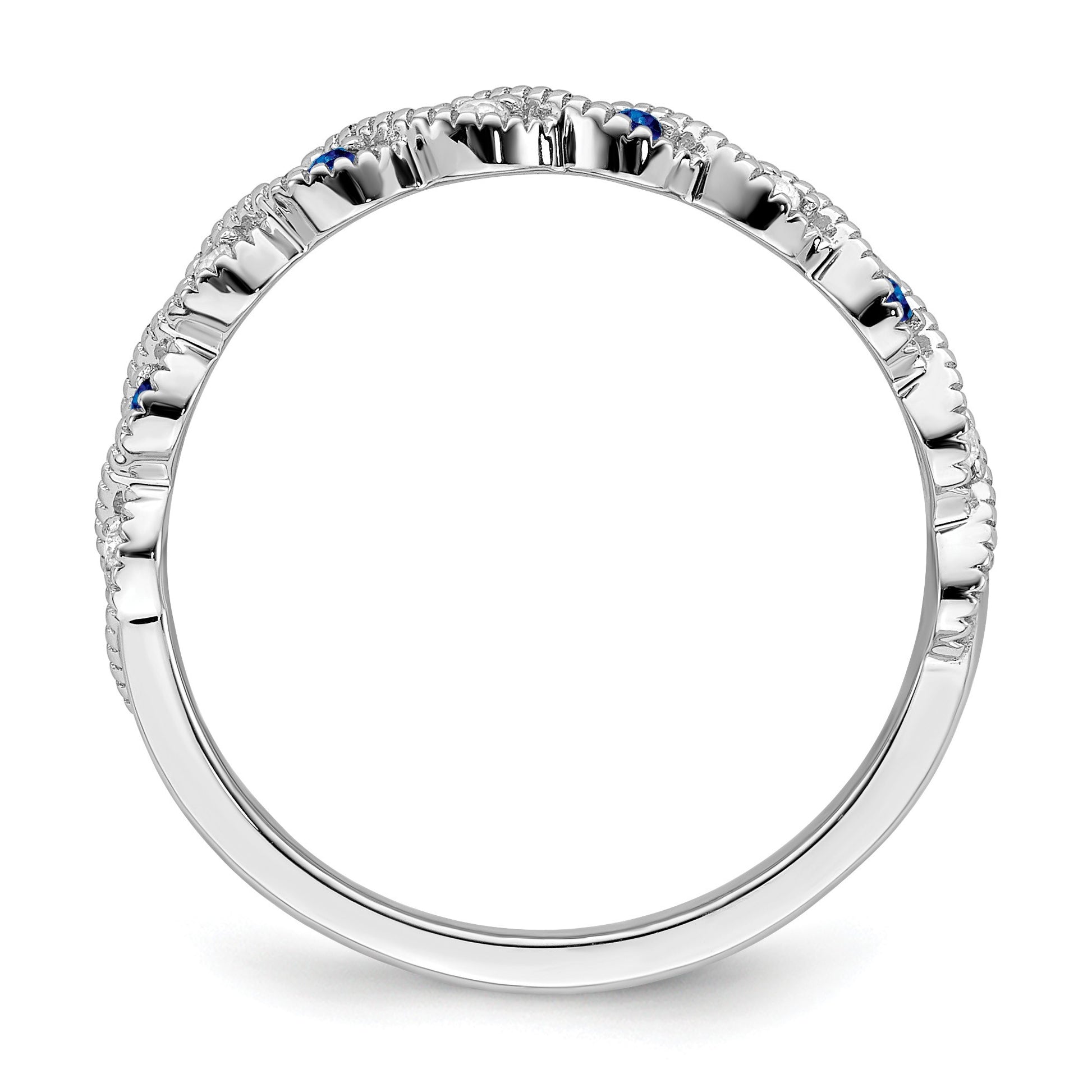 14k White Gold 1/15 carat Diamond and Blue Sapphire Twist Band