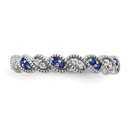14k White Gold 1/15 carat Diamond and Blue Sapphire Twist Band