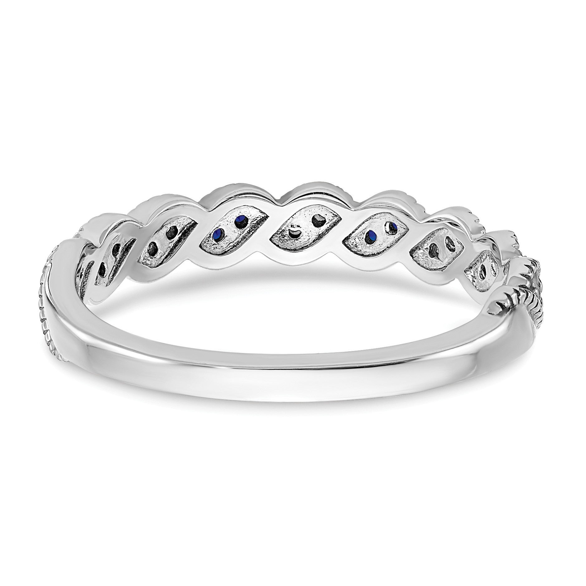 14k White Gold 1/15 carat Diamond and Blue Sapphire Twist Band