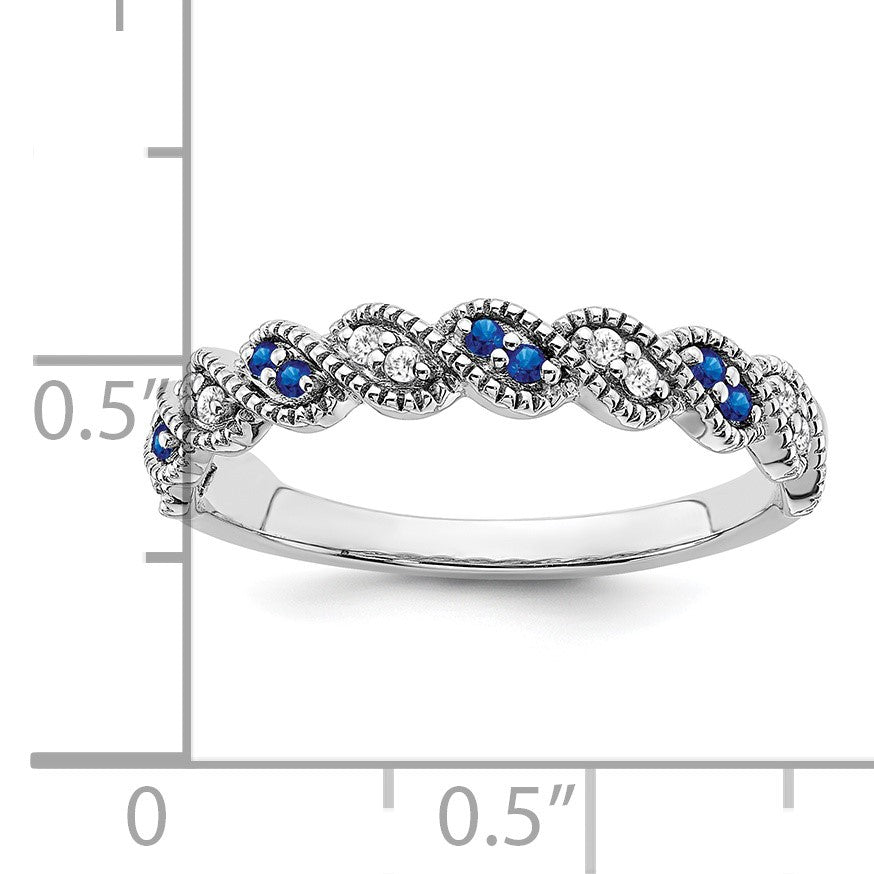 14k White Gold 1/15 carat Diamond and Blue Sapphire Twist Band