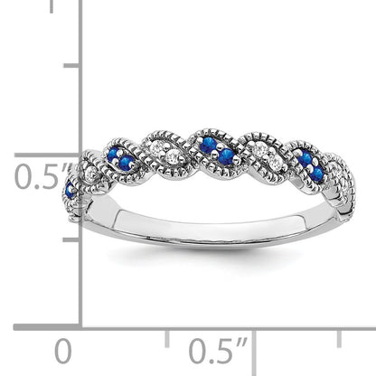 14k White Gold 1/15 carat Diamond and Blue Sapphire Twist Band