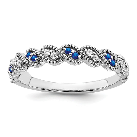 14k White Gold 1/15 carat Diamond and Blue Sapphire Twist Band