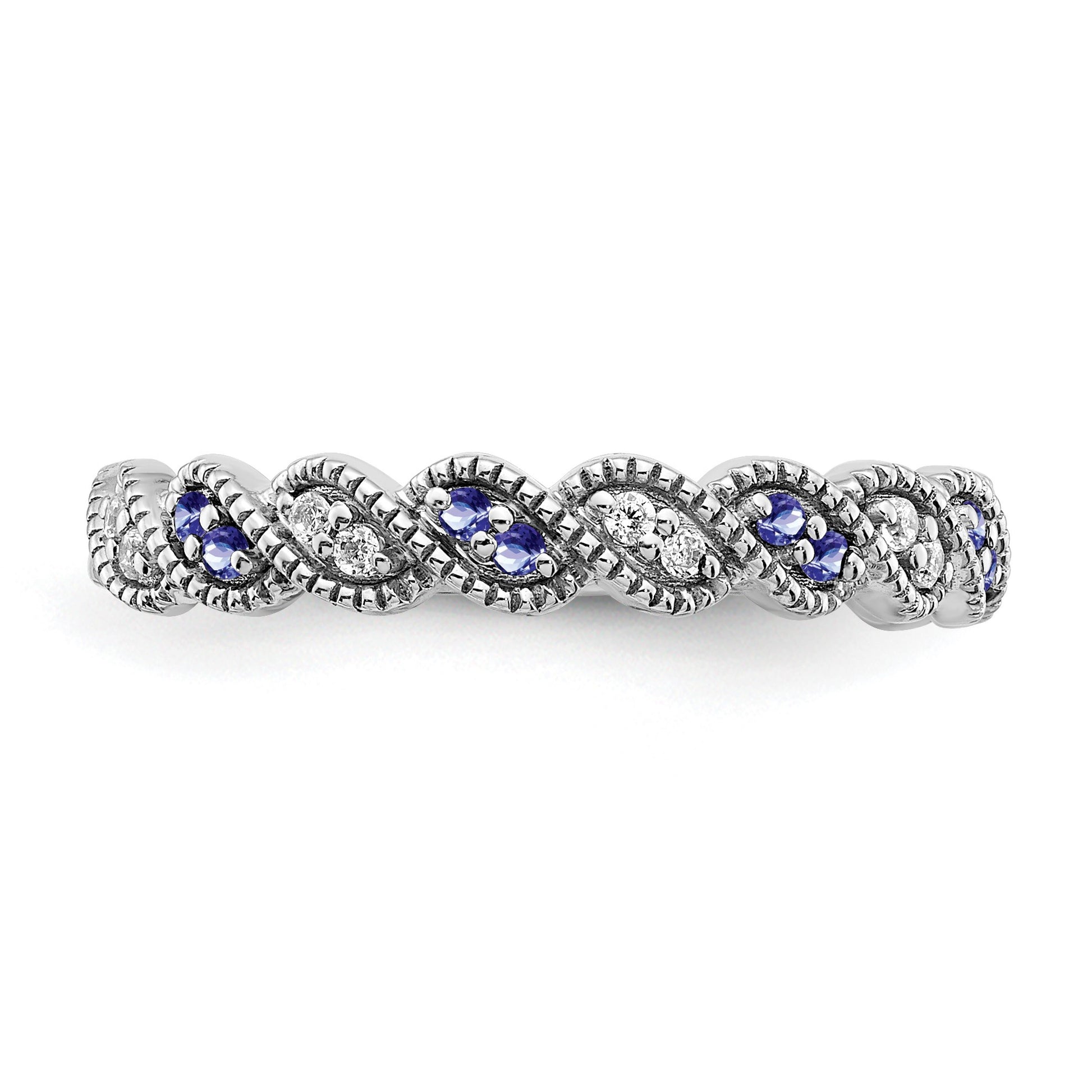 14k White Gold 1/15 carat Diamond and Tanzanite Twist Band