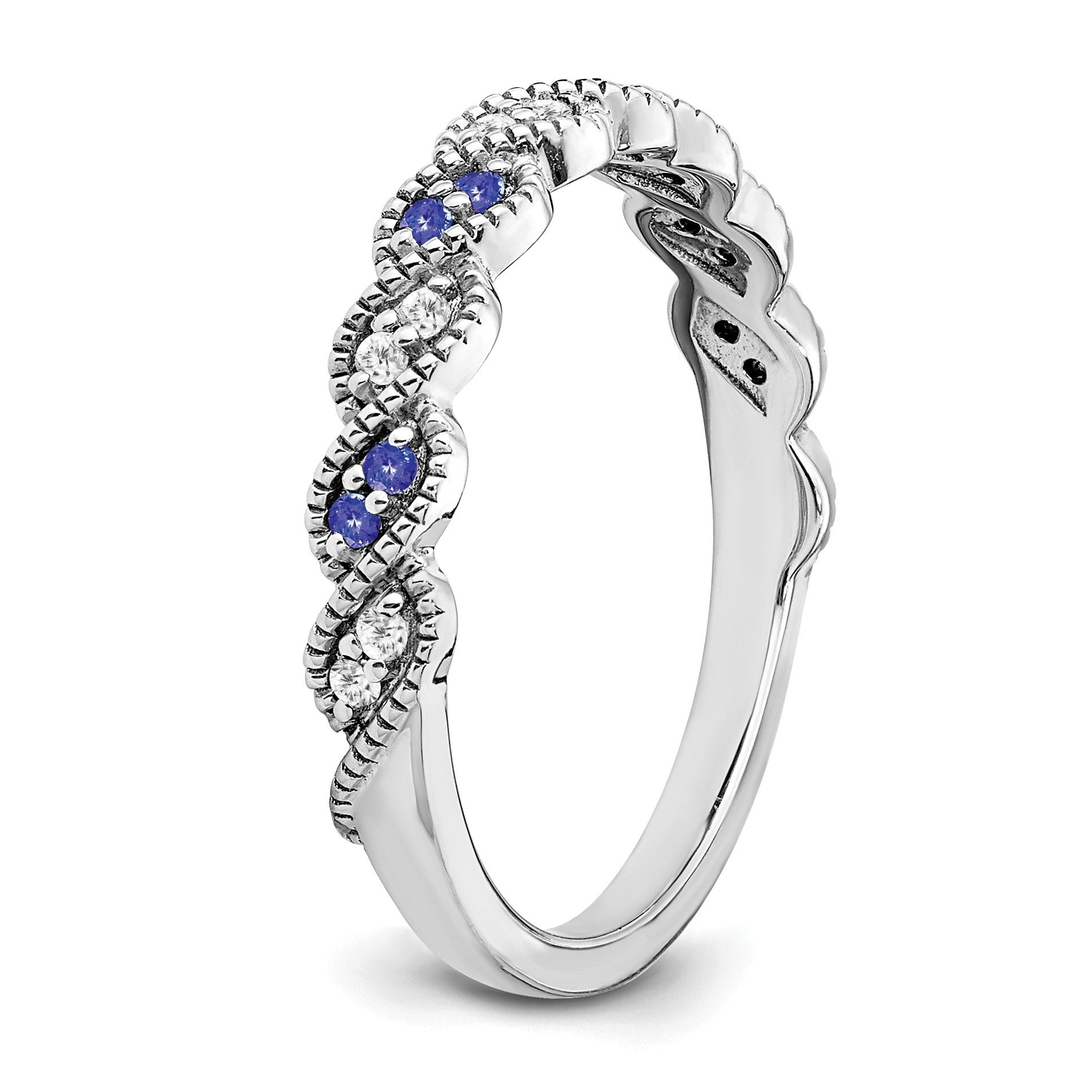 14k White Gold 1/15 carat Diamond and Tanzanite Twist Band