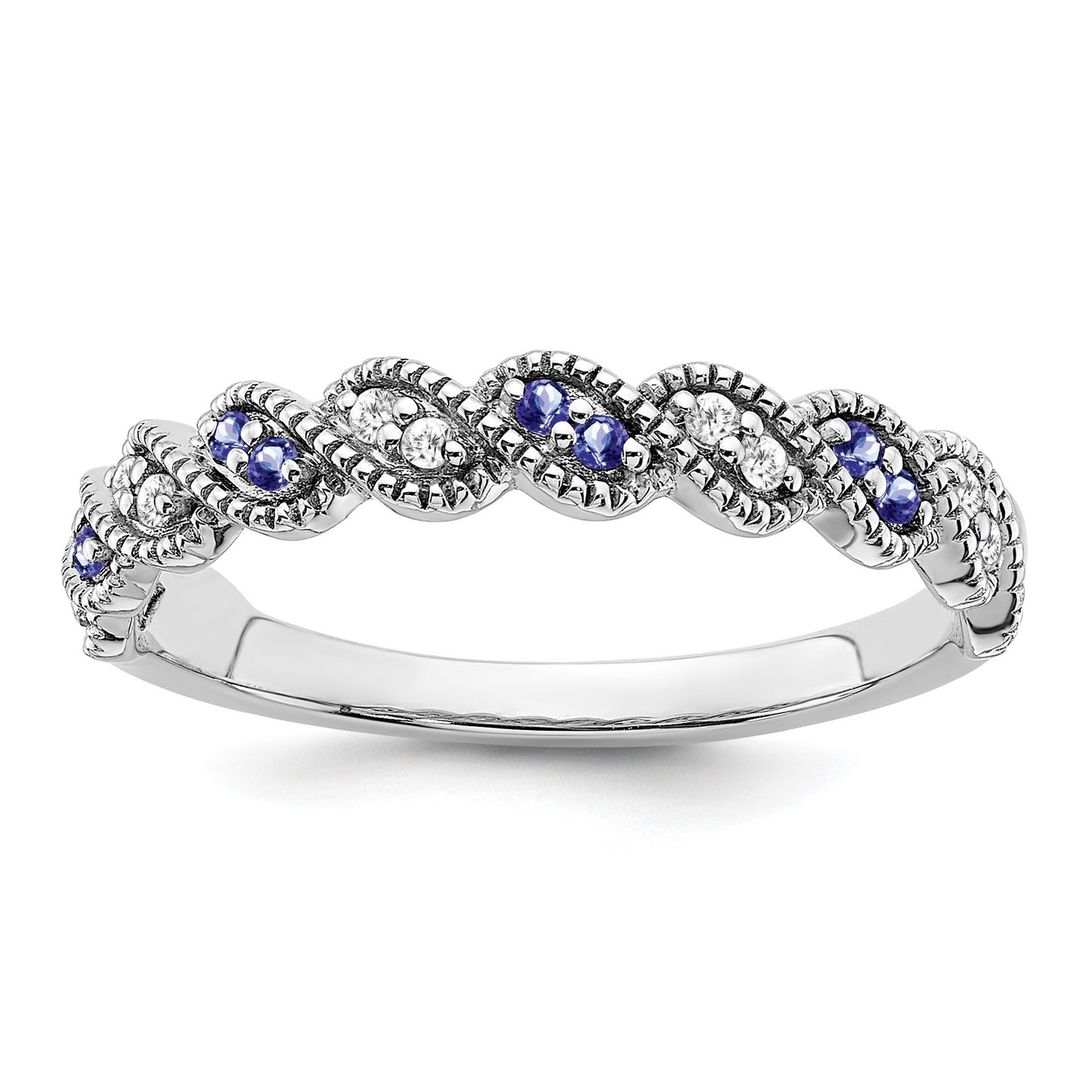 14k White Gold 1/15 carat Diamond and Tanzanite Twist Band