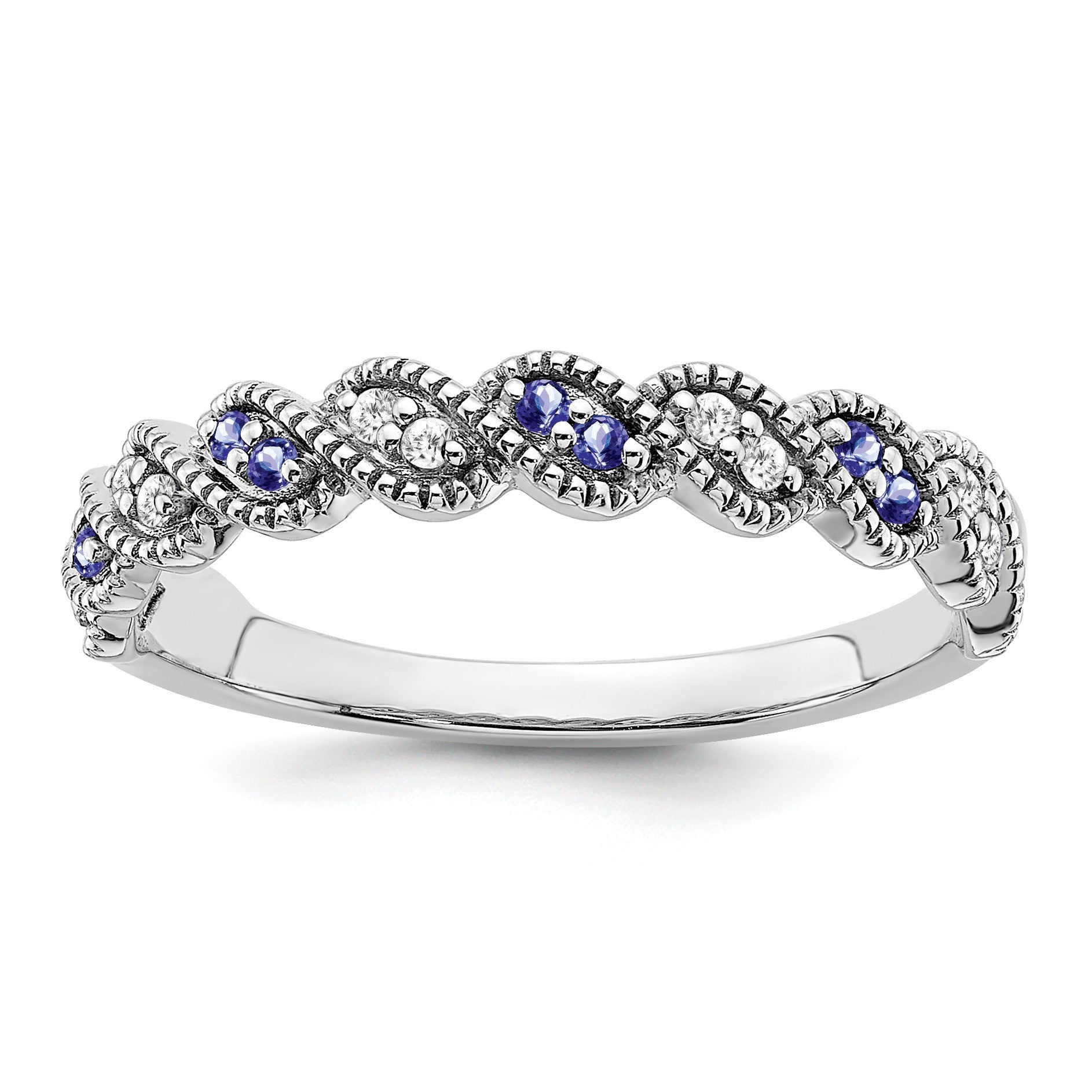 14k White Gold 1/15 carat Diamond and Tanzanite Twist Band