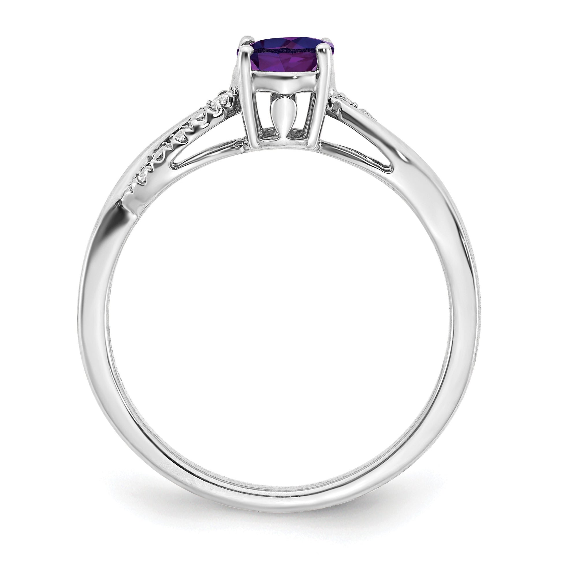 14k White Gold 7x5mm Oval Amethyst and 1/20 carat Diamond Ring