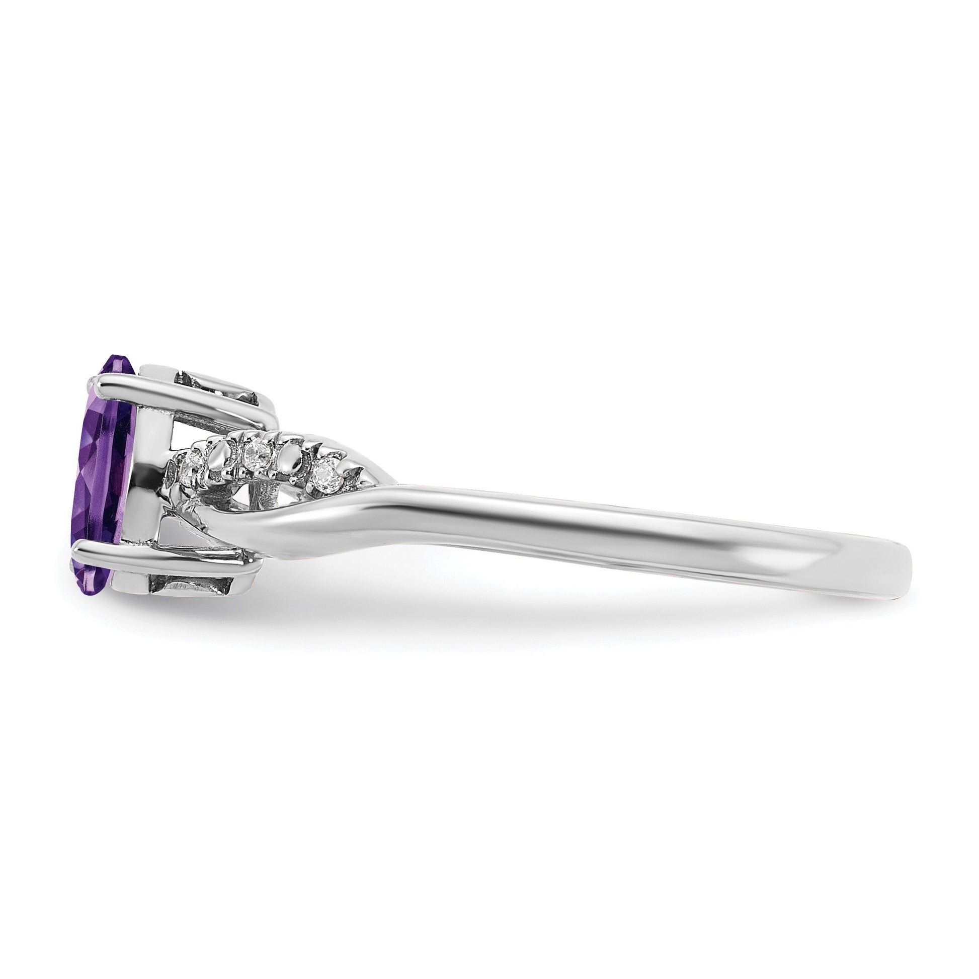 14k White Gold 7x5mm Oval Amethyst and 1/20 carat Diamond Ring