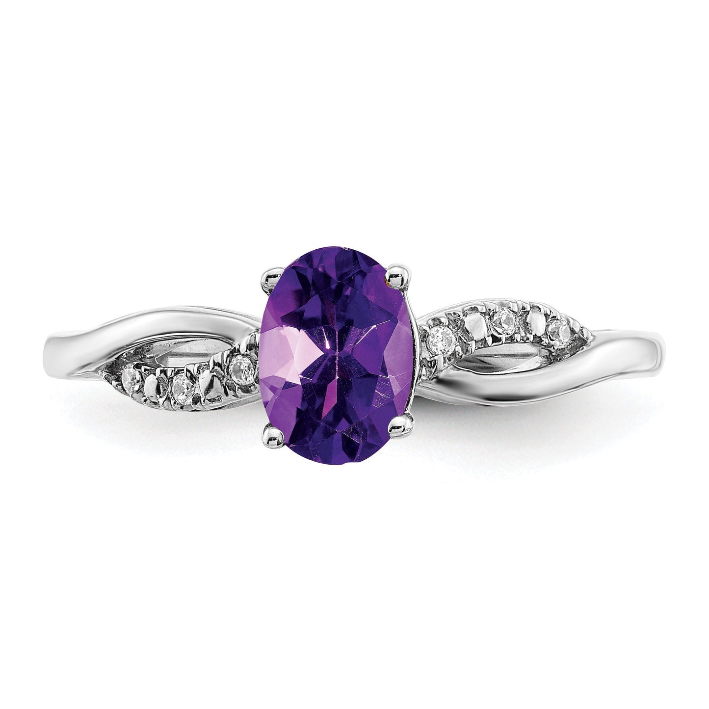 14k White Gold 7x5mm Oval Amethyst and 1/20 carat Diamond Ring