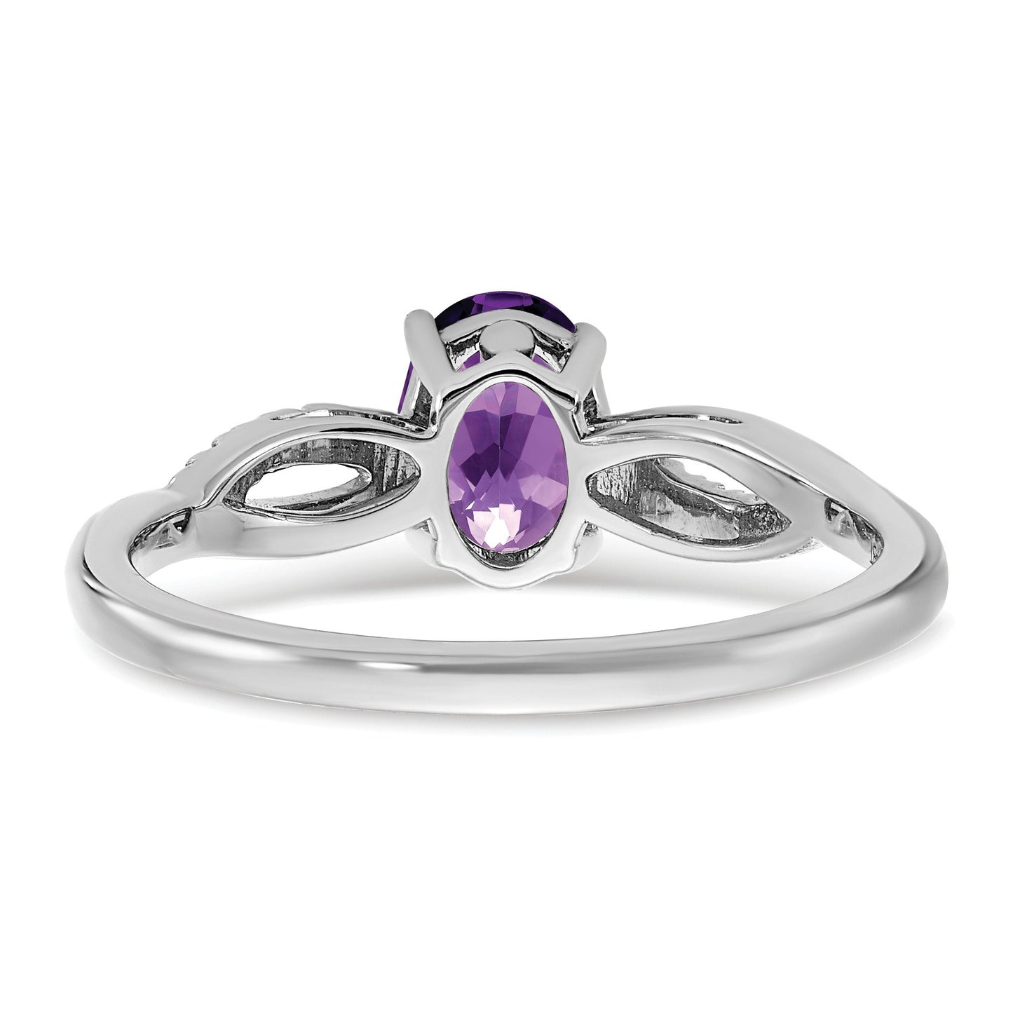 14k White Gold 7x5mm Oval Amethyst and 1/20 carat Diamond Ring