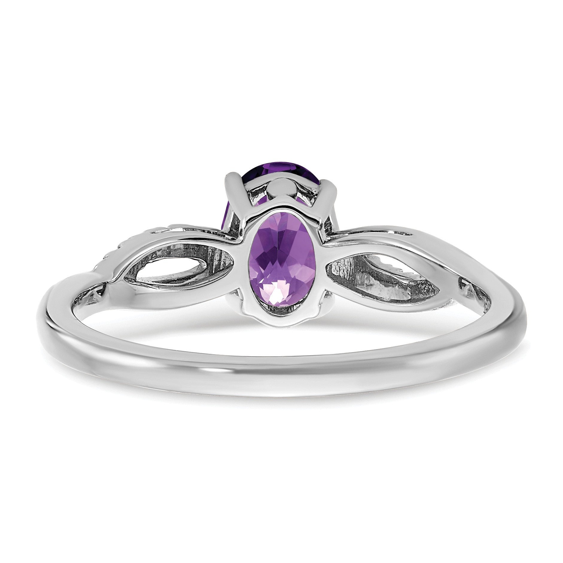 14k White Gold 7x5mm Oval Amethyst and 1/20 carat Diamond Ring