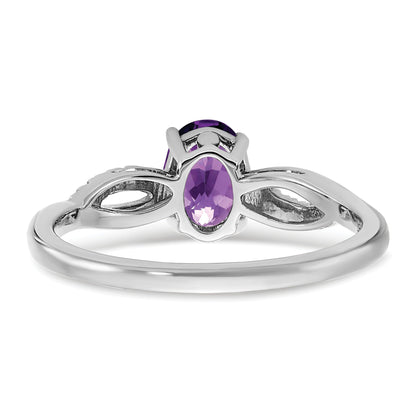 14k White Gold 7x5mm Oval Amethyst and 1/20 carat Diamond Ring