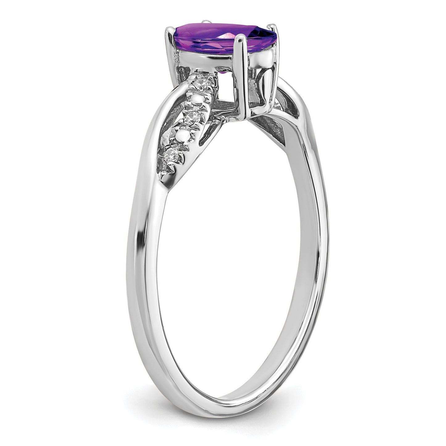 14k White Gold 7x5mm Oval Amethyst and 1/20 carat Diamond Ring