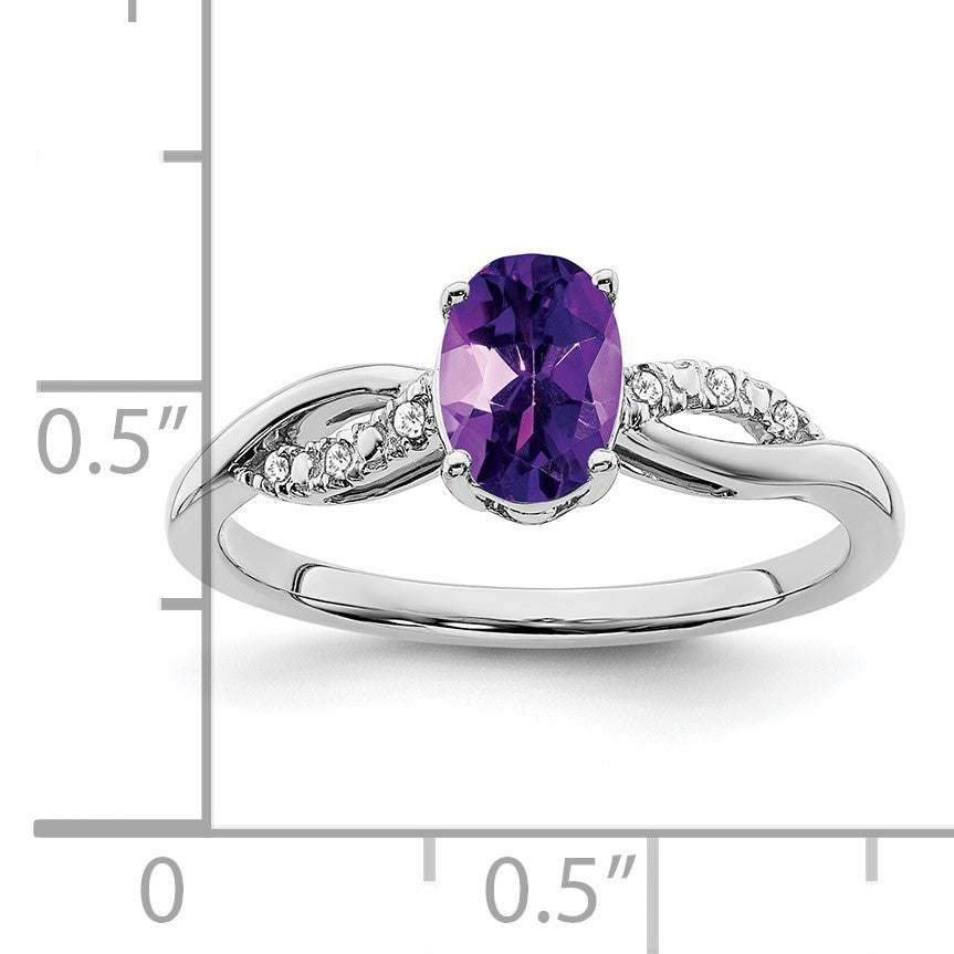14k White Gold 7x5mm Oval Amethyst and 1/20 carat Diamond Ring