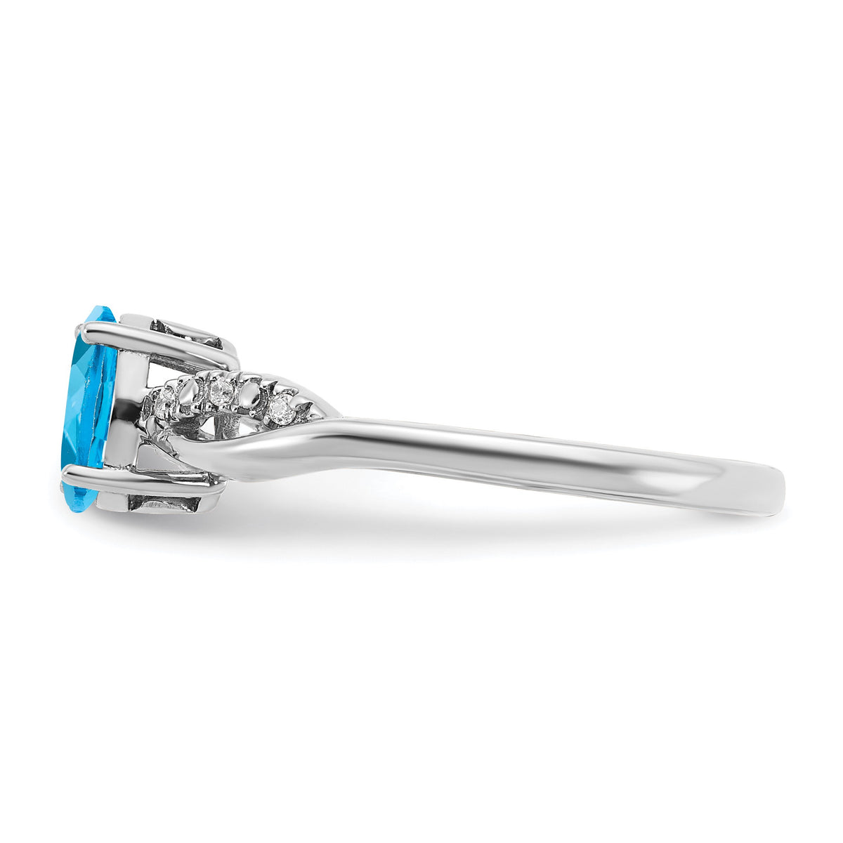 14k White Gold 7x5mm Oval Blue Topaz and 1/20 carat Diamond Ring