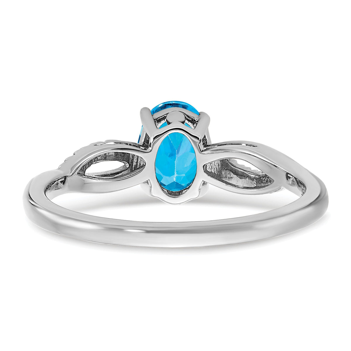 14k White Gold 7x5mm Oval Blue Topaz and 1/20 carat Diamond Ring