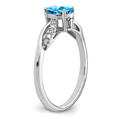 14k White Gold 7x5mm Oval Blue Topaz and 1/20 carat Diamond Ring