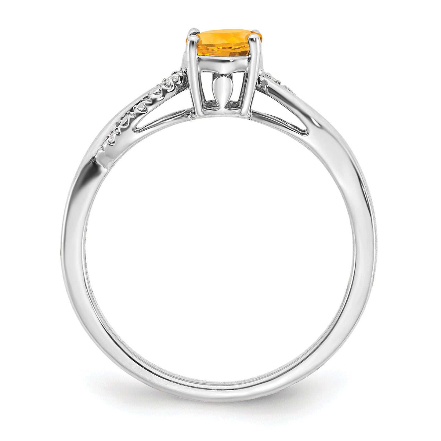 14k White Gold 7x5mm Oval Citrine and 1/20 carat Diamond Ring