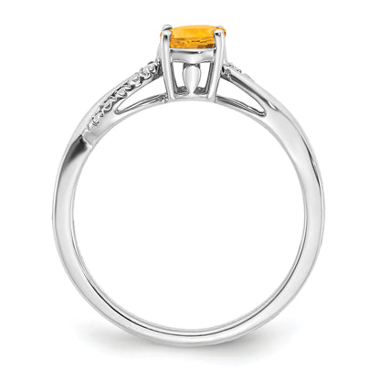 14k White Gold 7x5mm Oval Citrine and 1/20 carat Diamond Ring