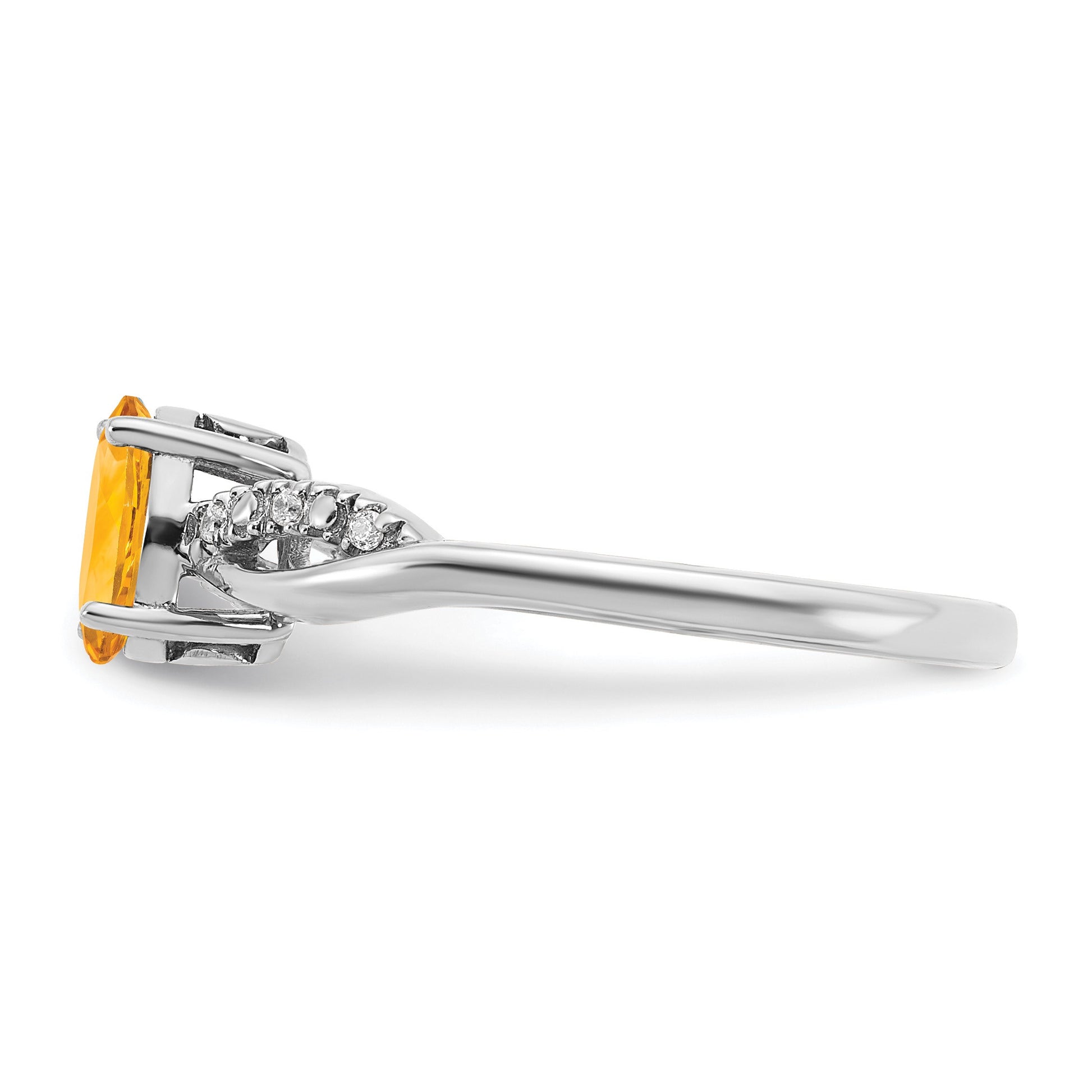 14k White Gold 7x5mm Oval Citrine and 1/20 carat Diamond Ring