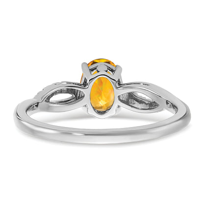 14k White Gold 7x5mm Oval Citrine and 1/20 carat Diamond Ring