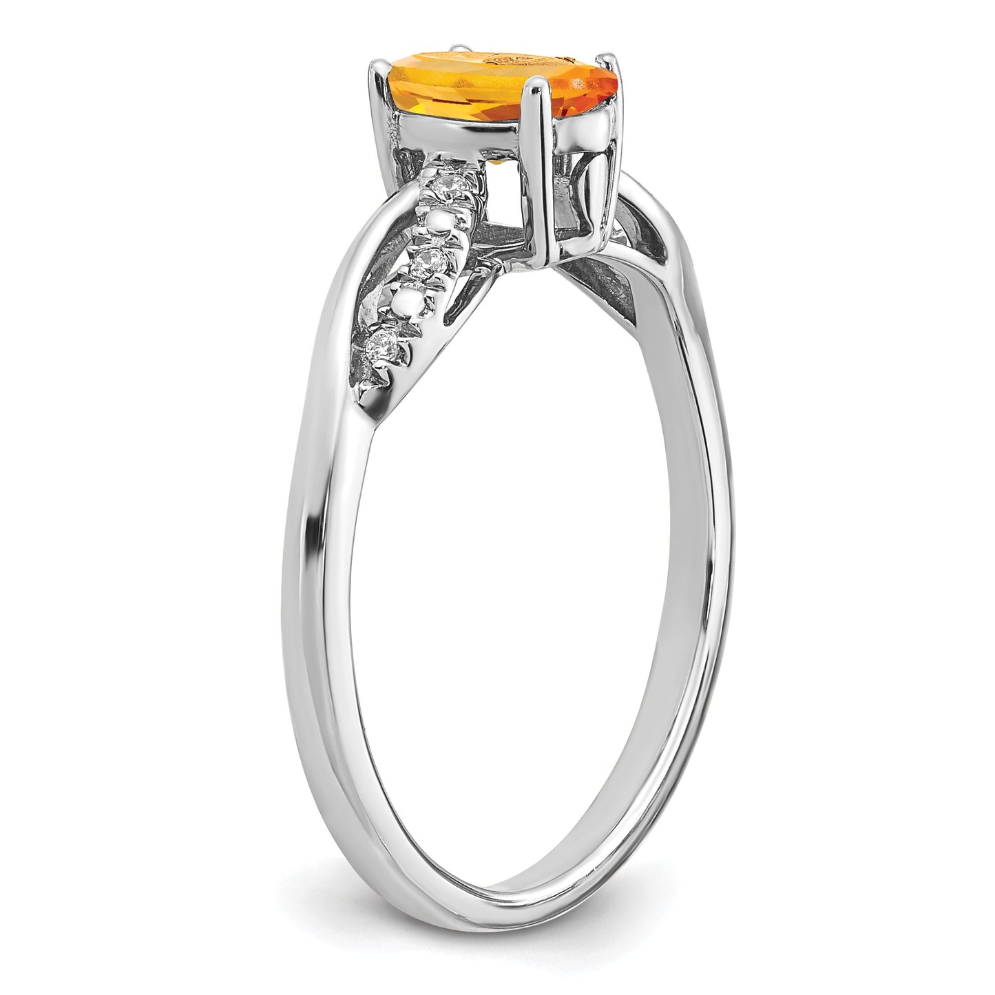 14k White Gold 7x5mm Oval Citrine and 1/20 carat Diamond Ring