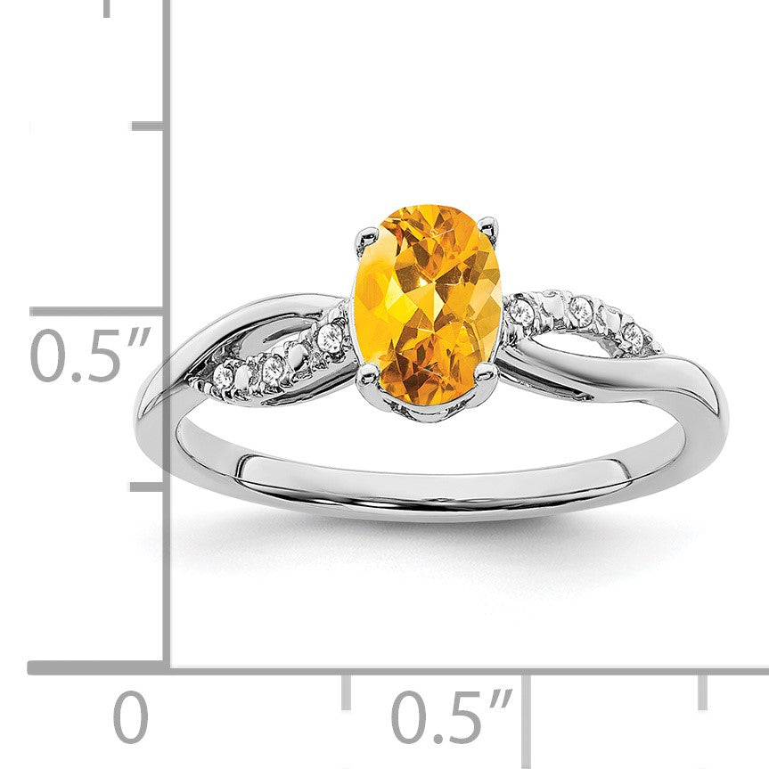 14k White Gold 7x5mm Oval Citrine and 1/20 carat Diamond Ring