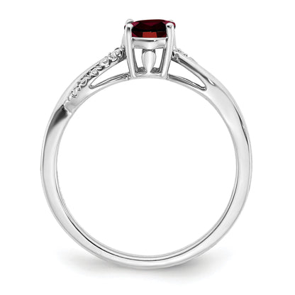 14k White Gold 7x5mm Oval Garnet and 1/20 carat Diamond Ring