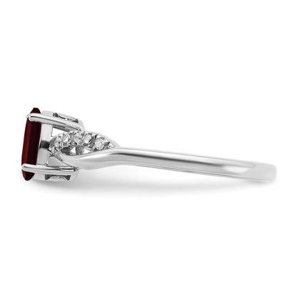 14k White Gold 7x5mm Oval Garnet and 1/20 carat Diamond Ring