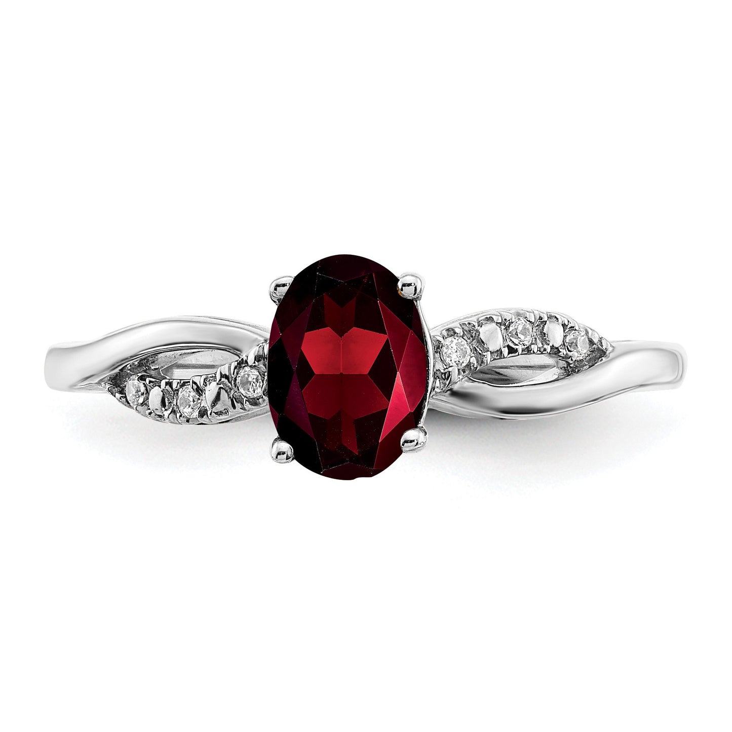 14k White Gold 7x5mm Oval Garnet and 1/20 carat Diamond Ring