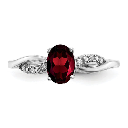 14k White Gold 7x5mm Oval Garnet and 1/20 carat Diamond Ring