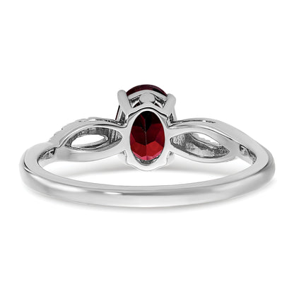 14k White Gold 7x5mm Oval Garnet and 1/20 carat Diamond Ring