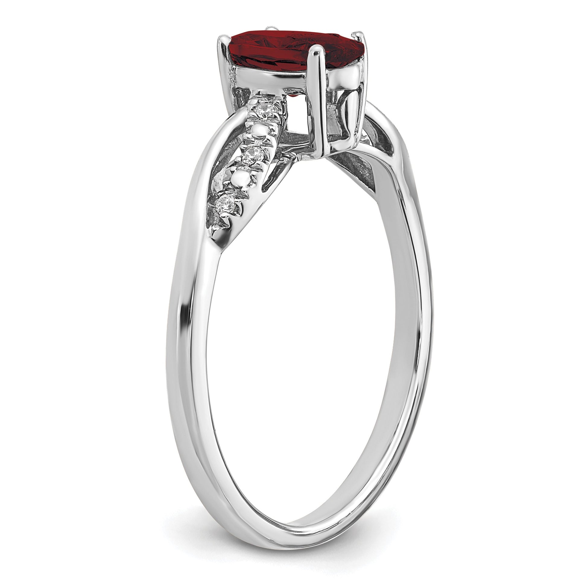 14k White Gold 7x5mm Oval Garnet and 1/20 carat Diamond Ring