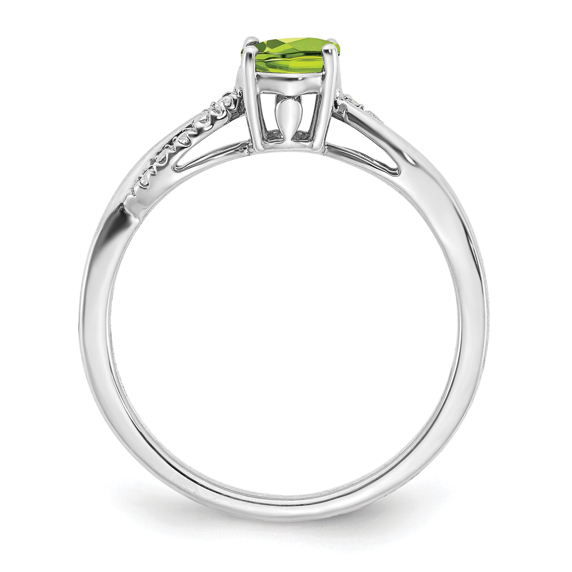 14k White Gold 7x5mm Oval Peridot and 1/20 carat Diamond Ring