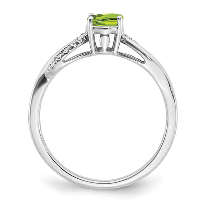 14k White Gold 7x5mm Oval Peridot and 1/20 carat Diamond Ring