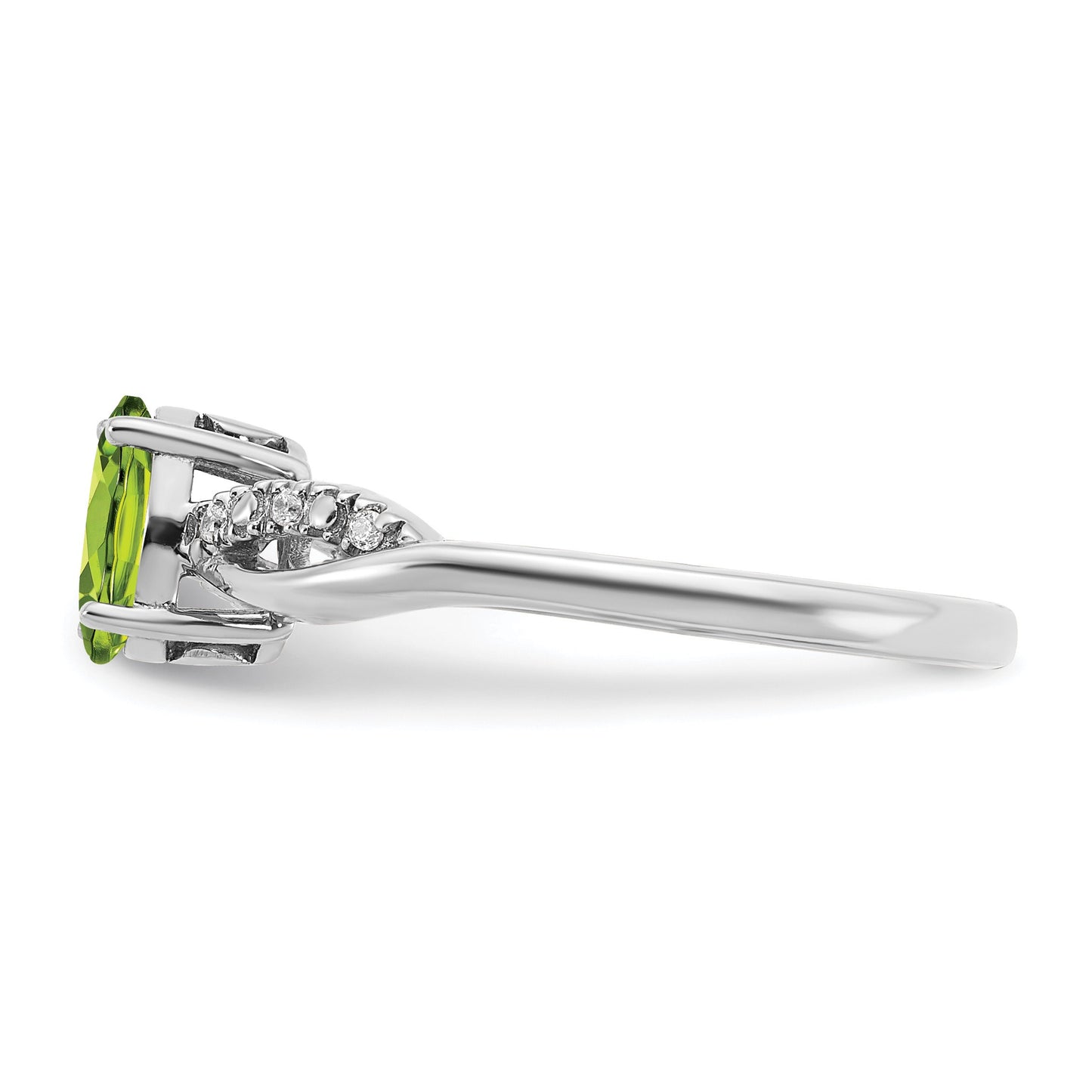 14k White Gold 7x5mm Oval Peridot and 1/20 carat Diamond Ring