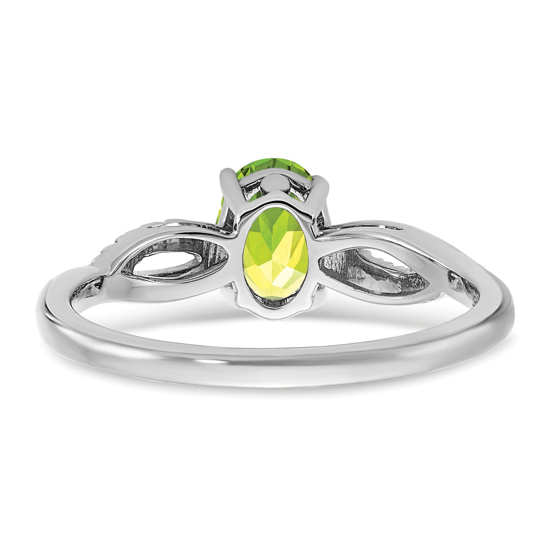14k White Gold 7x5mm Oval Peridot and 1/20 carat Diamond Ring