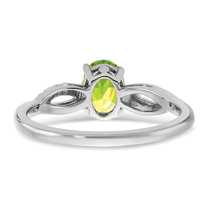 14k White Gold 7x5mm Oval Peridot and 1/20 carat Diamond Ring