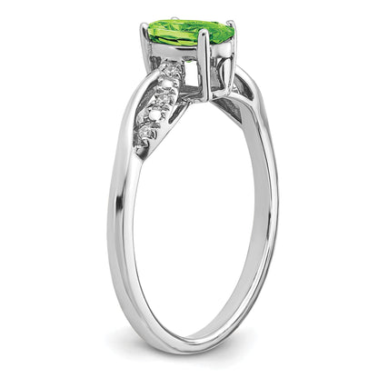 14k White Gold 7x5mm Oval Peridot and 1/20 carat Diamond Ring